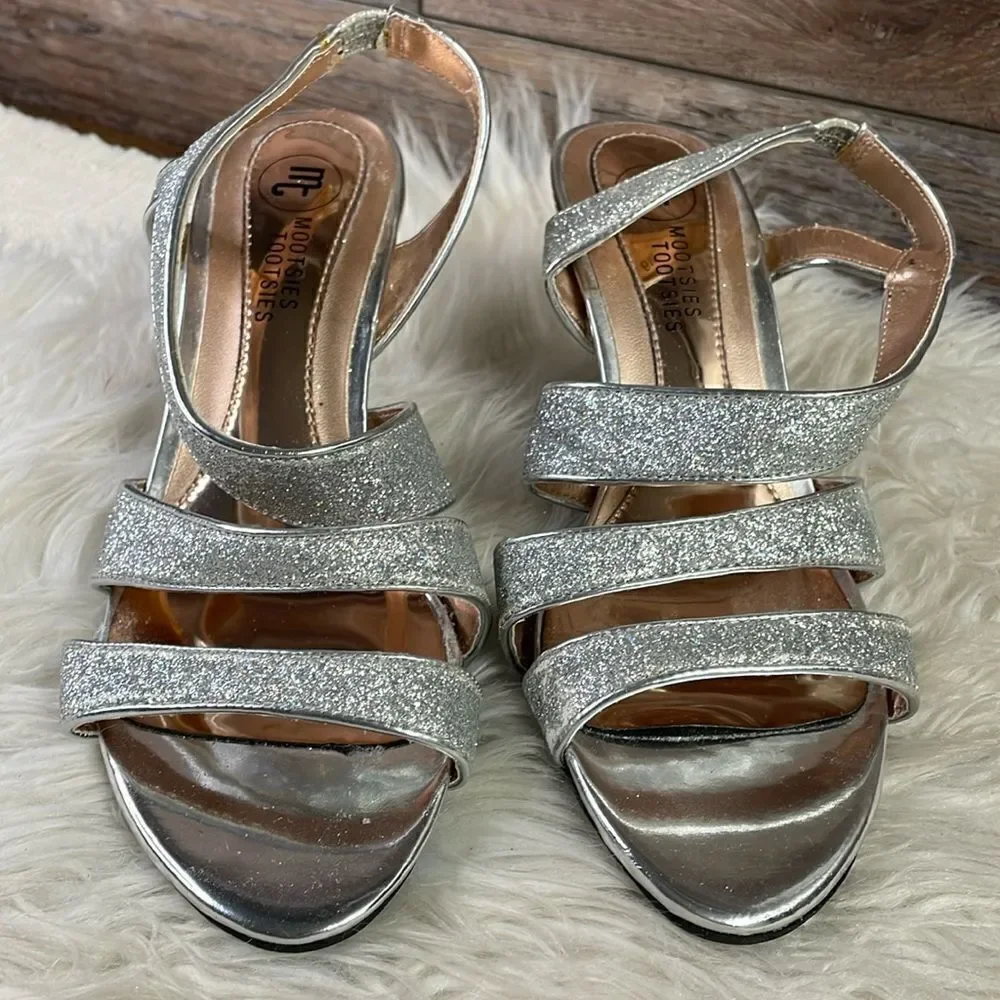 Mootsie Tootsies Ladies Strappy Silver Glittery Clear Heels, Size 6, Mo Jericho